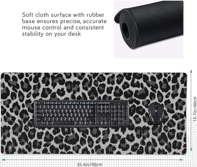 Leopard Skin Pattern Mouse Pads XXL Extended Mousepad with Stitched Edges Non-Slip Rubber Base Computer Keyboard Pad Desk Mat for Home Office Desk Decor, 35.4" X 15.7"