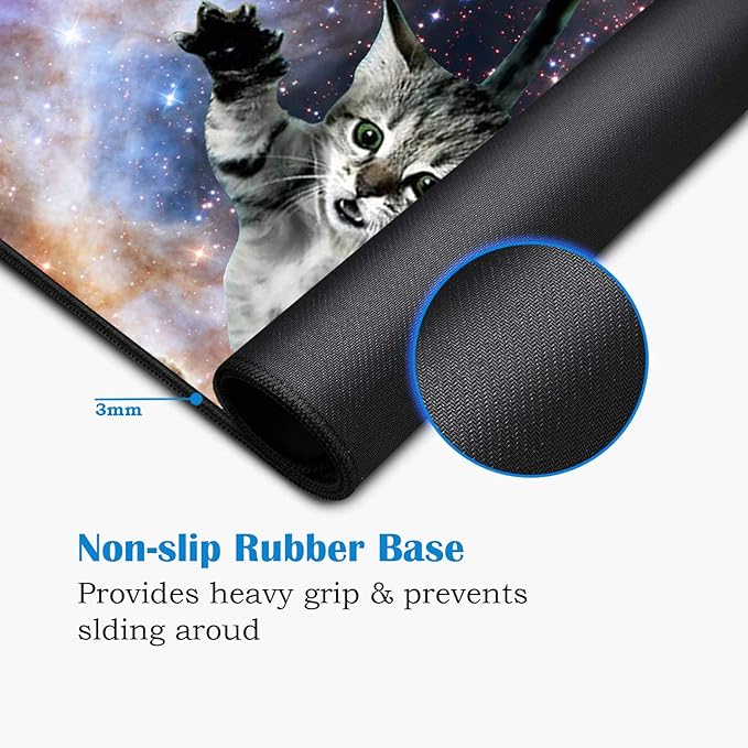 Desk Pad Mat Gaming Mouse Pads with Coasters Set, Stitched Edges Design Mouse Pad XXL Large Mouse Pad for Laptop Computers Galaxy Fly Cat Desk Writing Mat for Office & Home 31.5x 11.8