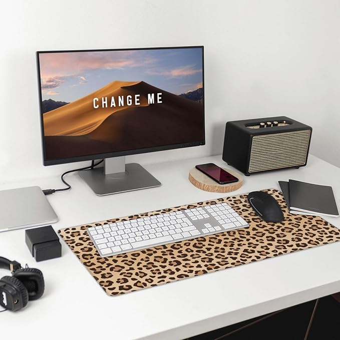 Leopard Print Large Extended Mouse Pads XL Mousepad with Stitched Edges Cheetah Animal Non-Slip Rubber Base Computer Keyboard Pad Desk Mat for Home Office Desk Decor, 29.5" X 15.8"