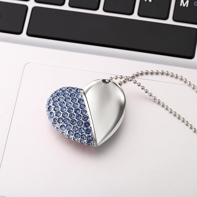 USB 2.0 Flash Drive,Cute Romantic Heart Shape USB Memory Stick,Thumb Drive for Photos, Music, Files Storage (Blue, 32, GB)