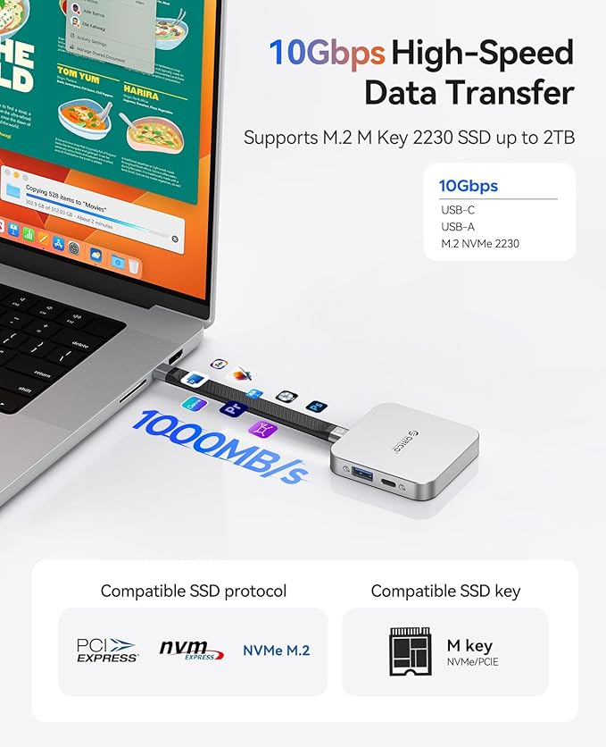ORICO 10Gbps Magnetic M.2 Docking Station, 6-in-1 USB C HUB & M.2 2230 NVMe Enclosure with HDMI 4K@60Hz, USB-A&C 3.2, 100W PD, AUX, USBC Dock for iPhone 17/16/15 Pro/Pro Max