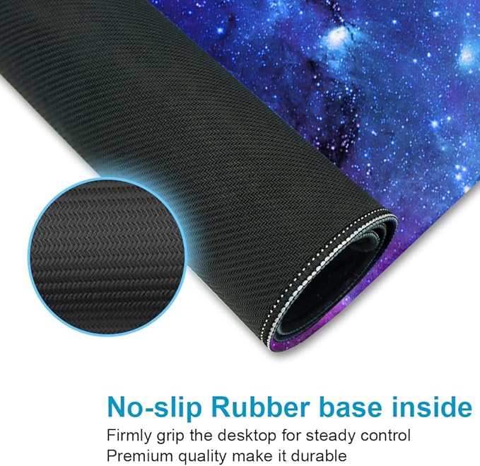 XXL Waterproof Office Desk Pad Protector 35.4x15.7 Inch - Extended Gaming Mouse Pad with Non-Slip Rubber Base, Thickened Keyboard Mat, Stitched Edges & Galaxy Star Design