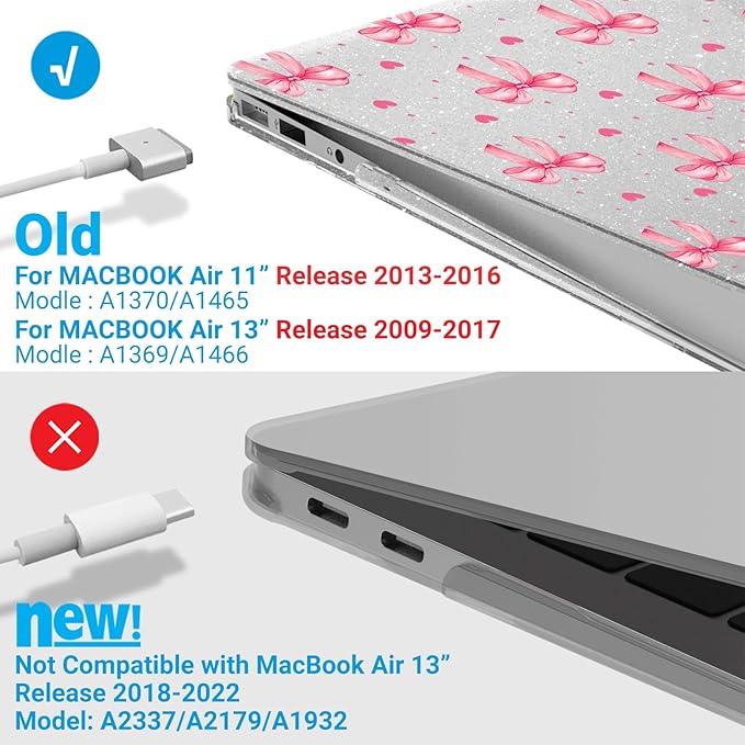 IBENZER Compatible with Old Version MacBook Air 13 Inch Case (2010-2017 Release). Models: A1466 / A1369, Plastic Hard Shell Case with Keyboard Cover for Mac Air 13, Bow, A13BOW+1