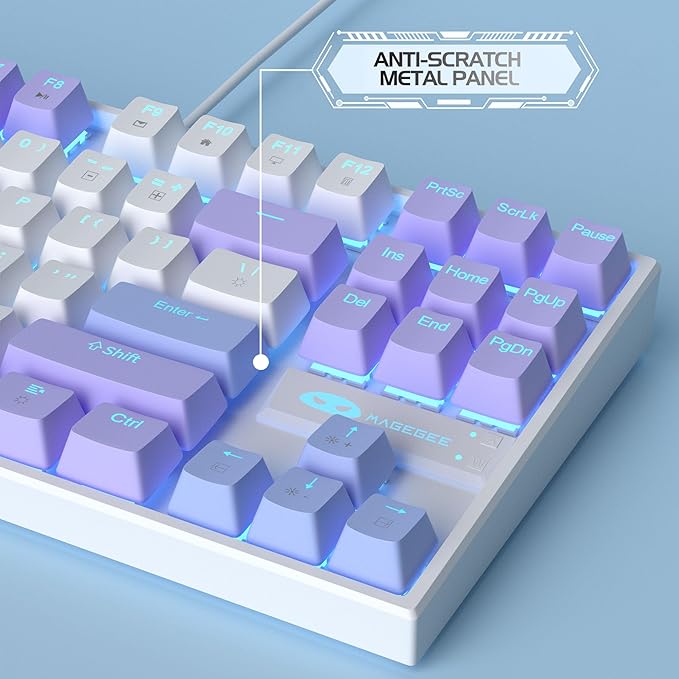 MageGee 75% Mechanical Gaming Keyboard, Red Switch, LED Blue Backlit, 87 Keys Compact TKL Wired Computer Keyboard for Windows Laptop PC Gamer - White/Purple