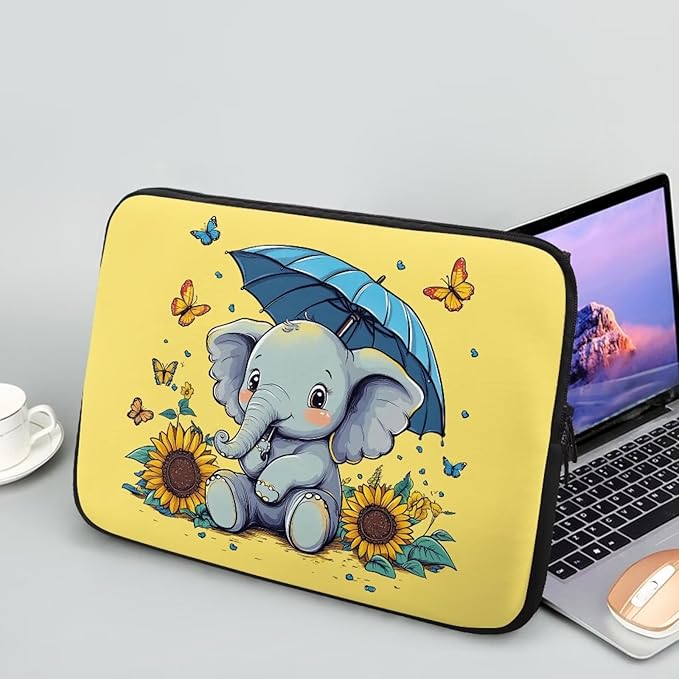 Sunflower Elephant Computer Sleeve for Women Laptop Sleeve 13inch Neoprene Laptop Covers with Padded Compartment Lap Top Case Teen Girls Cute Computer Carrying Bag