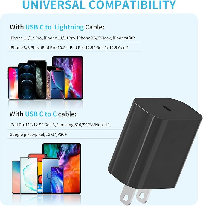 iGENJUN 3Pack USB C Charger Block 20W, PD 3.0 Type C Wall Chargers USBC Power Adapter Brick Cube Fast Charger for Phone 17/17 Pro/16/15, Galaxy, Pixel, AirPods Pro-Black