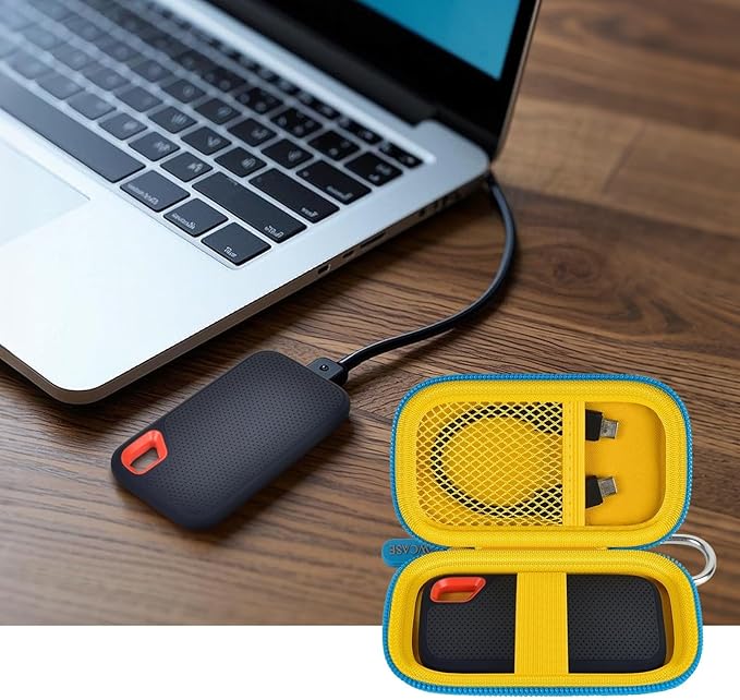 GWCASE Hard Case for SanDisk Extreme Portable SSD 1TB 2TB 4TB 8TB 500GB, External for Solid State Drive Travel Carrying Holder with Mesh Pocket for USB Cables & SD Cards (Bag Only)-Yellow