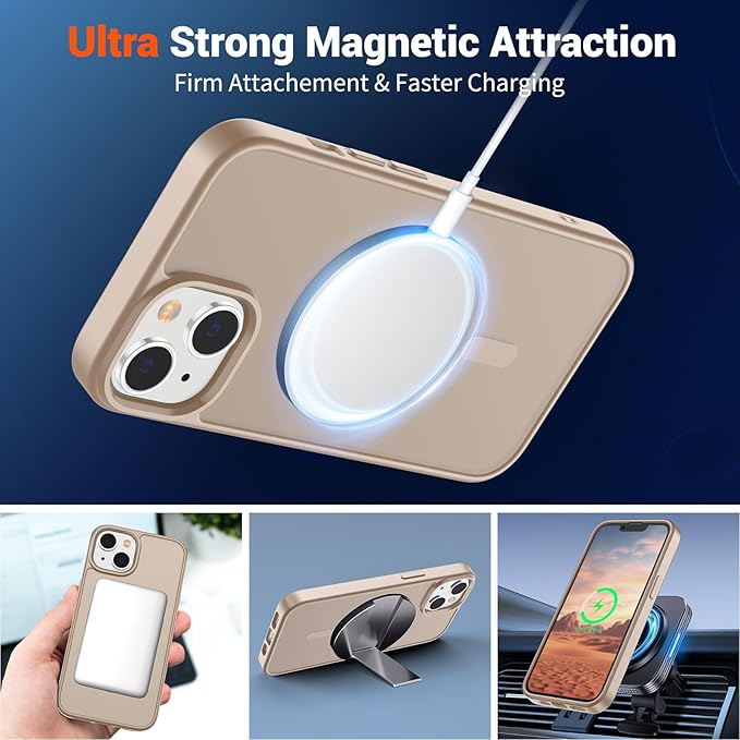 SUPFINE Magnetic for iPhone 15 Plus Case & iPhone 14 Plus Case(Compatible with MagSafe)(Military Grade Drop Protection) Translucent Shockproof Phone Cover,Desert Gold