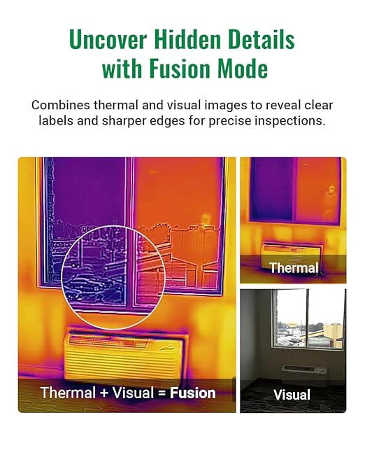 HF96V Thermal Camera with Visual Camera & Laser Pointer, Intelligent Scene Detection, 240 * 240 Super Resolution Thermal Imaging Camera,25 Hz, 50° FOV, -4°F to 1022°F, IP54 Infrared Camera