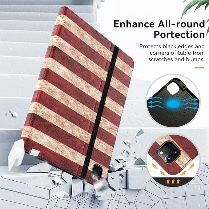 Zonefoker Case for New iPad Pro 12.9 inch 6th/5th/4th/3rd Generation 2022/2021/2020/2018, 12.9'' ipad Pro Leather Folio Protective Cover 6/5/4/3 Gen with Pencil Holder, Auto Wake/Sleep, Flag