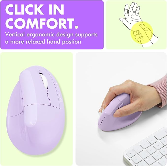 X9 Performance Wireless Vertical Ergonomic Mouse - (BT + 2.4Ghz) - Click in Comfort - Up to 4000 DPI, 6 Button, Rechargeable - Bluetooth Ergonomic Vertical Mouse Wireless - for Mac and PC - Purple