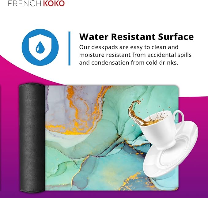 French KOKO Large Mouse Pad Desk Mat Keyboard Pad Desktop Home Office School Essentials Decor Big Extended Laptop Protector Accessories Pretty Mousepad Women Girls XL Deskpad Marble XL 36" x 16.5"
