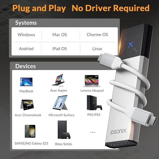 iDsonix M.2 NVMe PCIe SSD Enclosure Adapter Tool Free Aluminum, NVMe to USB C 3.2 Gen 2 10Gbps PCIe External Enclosure, Supports M-Key/B+M Key, with UASP Trim for 2230/2242/2260/2280 SSD