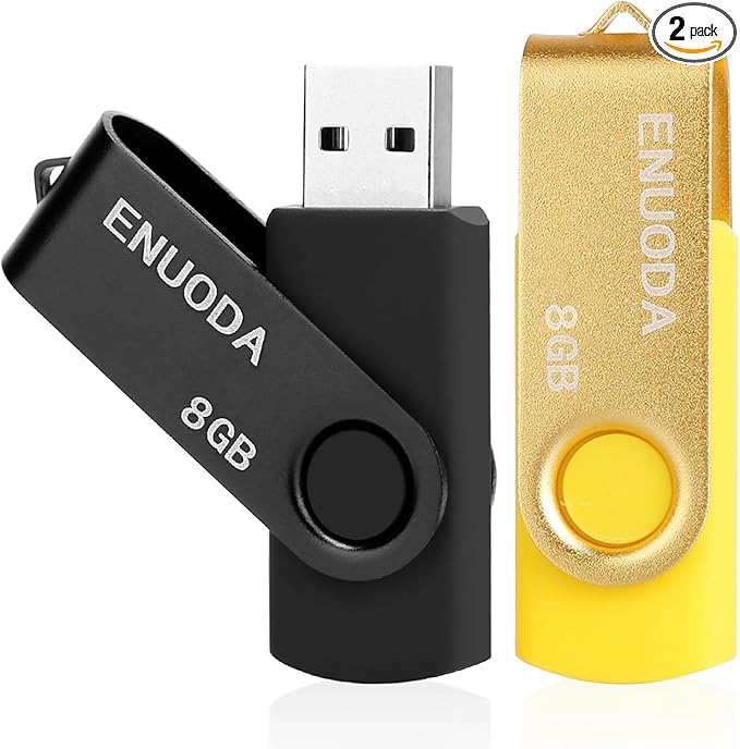 8GB Flash Drive 2 Pack ENUODA Thumb Drives 8GB Swivel Design USB 2.0 Memory Stick Jump Drive Pen Drive for File Storage and Data Transfer (Black Gold)