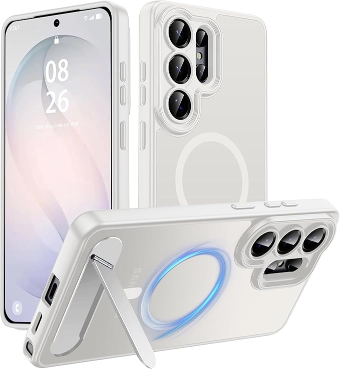 Magnetic for Samsung Galaxy S26 Ultra Case, [Compatible with MagSafe][Full Camera Protection][Built-in Invisible Kickstand] Translucent Matte Phone Case for S26 Ultra 6.9" - White