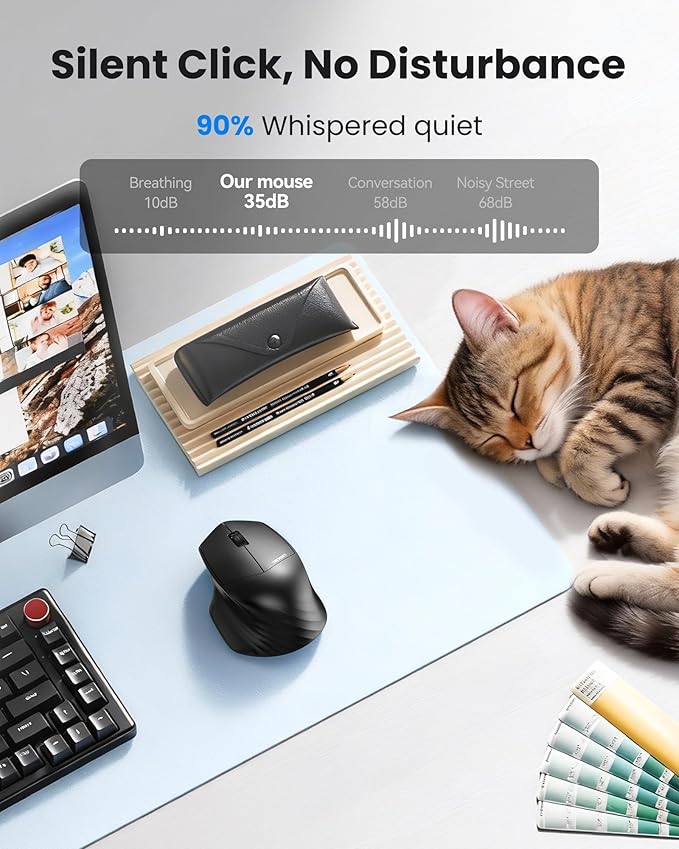 TECKNET Wireless Mouse, 2.4G Computer Mouse, 3 Adjustable DPI Silent Mouse with USB A Receiver, 3 Buttons, 24 Months Battery Life, Ergonomic Wireless Mouse for Laptop, PC, Mac, Desktop-Black