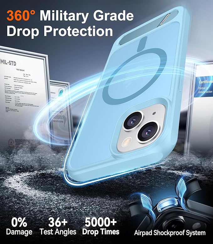 Magnetic Compatible with iPhone 14 Case/iPhone 13 Case,[Built-in Invisible Kickstand][Compatible with MagSafe][Military Grade Shockproof] Slim Translucent Matte Phone Case for iPhone 14/13 6.1"