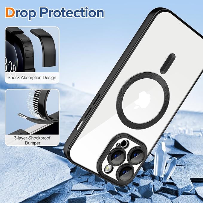 Hython Magnetic Clear for iPhone 12 Pro Max Case with Camera Lens Protector [Compatible with MagSafe] Plating Edge Slim Soft TPU Cover Protective Phone Case for iPhone 12 Pro Max 6.7", Matte Black