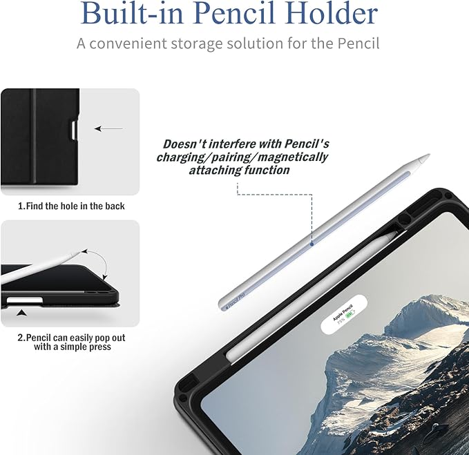 Antbox for iPad Pro 13 Inch Case M5 2025/M4 2024, Built-in Pencil Holder, Supports Pencil Pro/(USB-C), Auto Sleep/Wake Function PU Leather (Black)