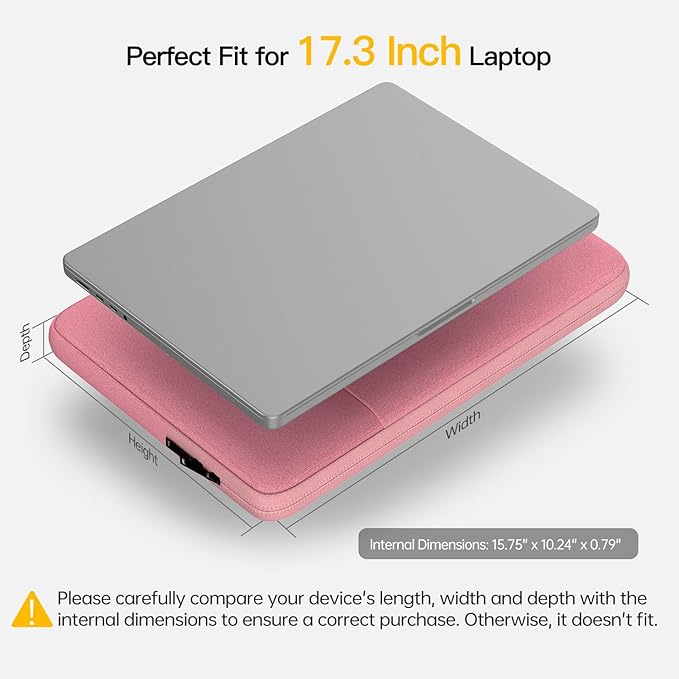 17.3 Inch Laptop Case Sleeve for Dell Inspiron 17/Dell G3 G7 17.3, HP Envy 17/Pavilion 17, Lenovo ideapad 17, Acer Predator 17, MSI GS75, 17.3 inch Computer Carrying Bag -Pink