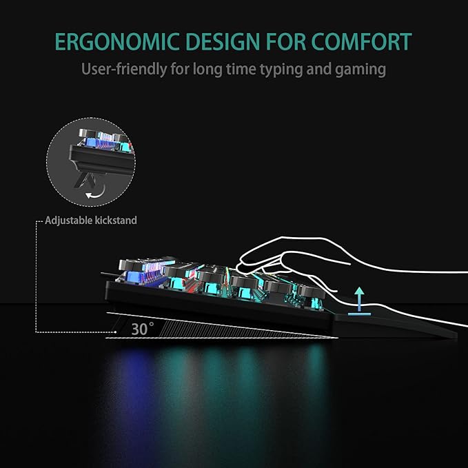 AULA F2088 Typewriter Style Mechanical Gaming Keyboard Wired,Blue Switches,Rainbow LED Backlit,Removable Wrist Rest,Media Control Knob,Retro Punk Round Keycaps,USB Wired Computer Keyboard