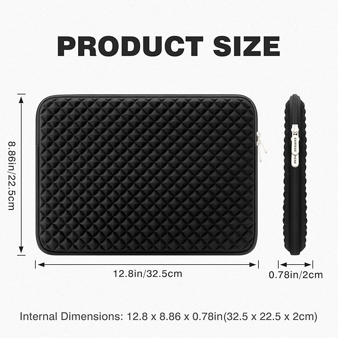 RAINYEAR 11 Inch Laptop Sleeve Diamond Foam Shock Resistant Neoprene Case Fluffy Lining Carrying Bag Compatible with 11.6'' MacBook Air Surface MacBook Neo A18 for 11" Computer Notebook (Black)