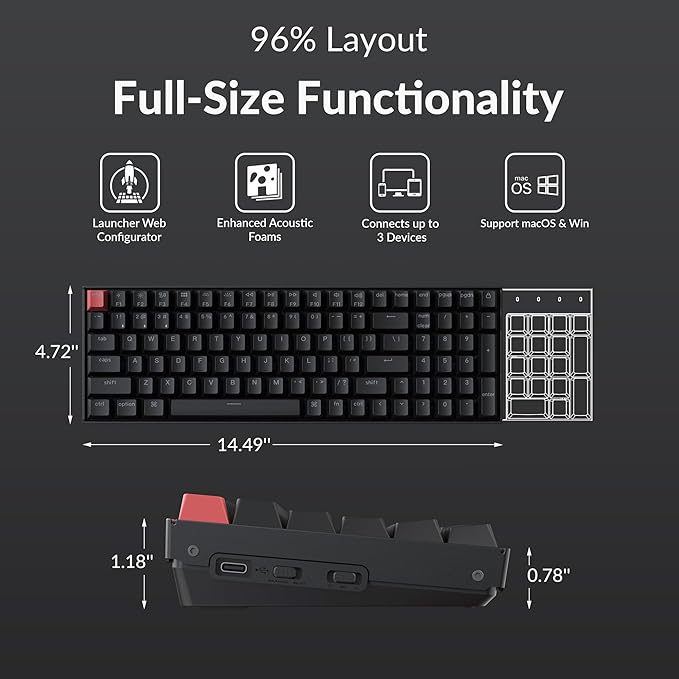 Keychron K4 96% Layout QMK Wireless and Wired Options Mechanical Keyboard, White Backlight Super Banana Switch, Paired with Shine-Through Double-Shot PBT Keycaps for Mac Windows-Version 3