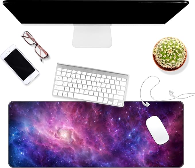 Thin Extended Gaming Mouse Pad （31.5 * 11.8 * 0.08 inch） with Stitched Edges Large Mousepad Long XXL Keyboard and Mouse pad Desk Mat for Gaming Office & Home - Galaxy Nebula