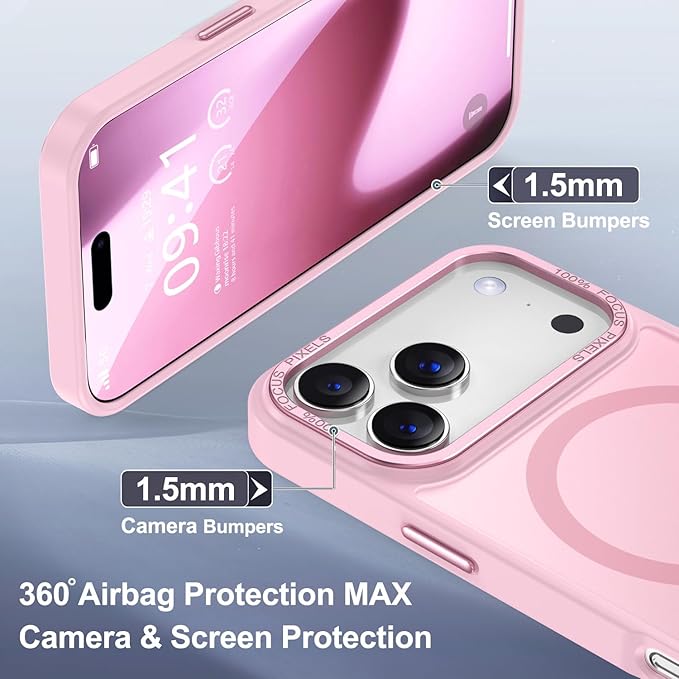 Newfuture Strong Magnetic Compatible with iPhone 17 Pro Max Case [13 FT Military Drop Protection] [Compatible with Magsafe] Translucent Matte Shockproof with Anti-Fingerprint Phone Case, Chalk Pink