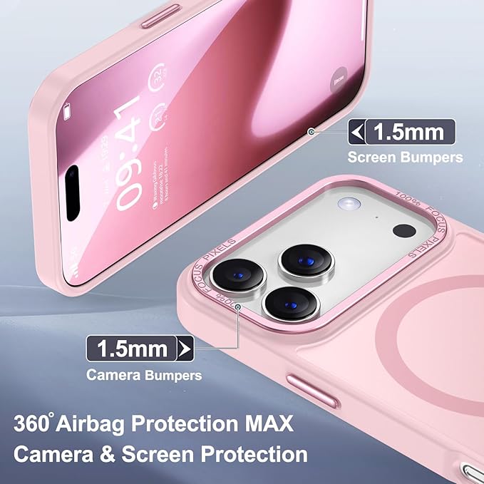 Newfuture Magnetic for iPhone 17 Pro Max Case [Compatible with Magsafe] [Military Grade Drop Protection] Translucent Matte Anti-Scratch Shockproof Protective Phone Cover 6.9 Inch, Tender Pink