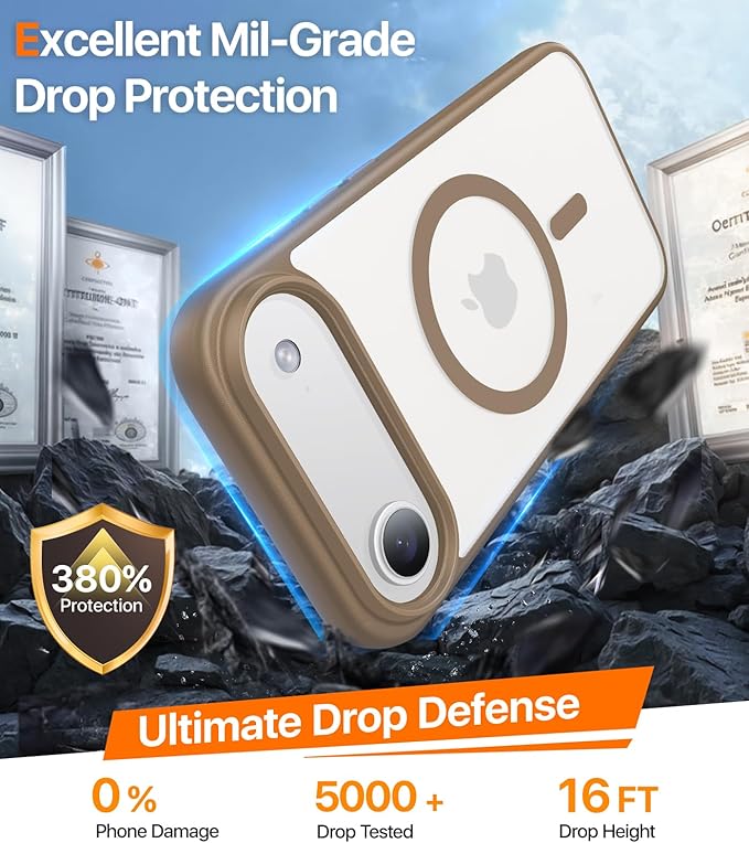 Magnetic for iPhone Air Case 2025,[Anti-Slip][Compatible with MagSafe][Military Grade Drop Protection] Shockproof Protective Translucent Matte Phone Case for iPhone 17 Air Case,Brown