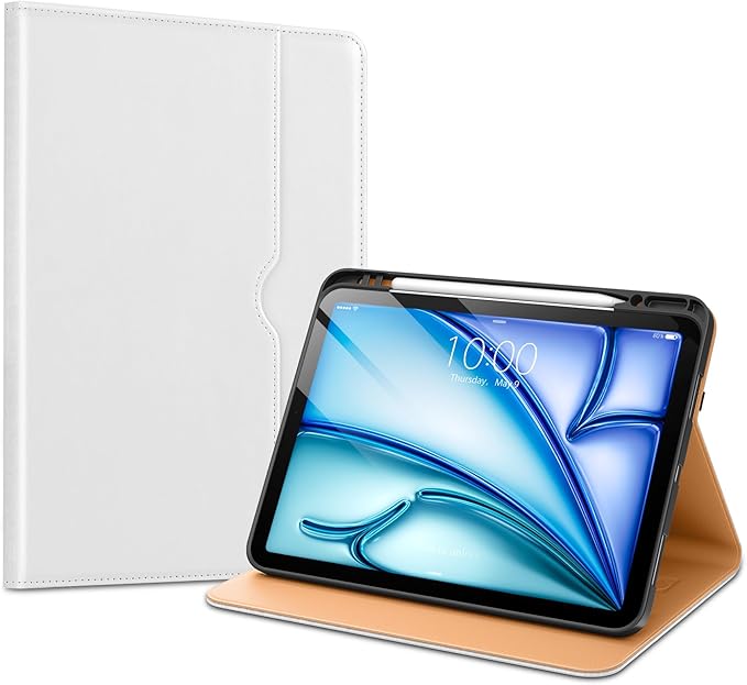 VIKESI Case for iPad Air 13 inch (M4) 2026 / (M3) 2025 / (M2) 2024,Premium Leather Folio,Apple Pencil Holder,Auto Sleep/Wake,Stand Cover - White