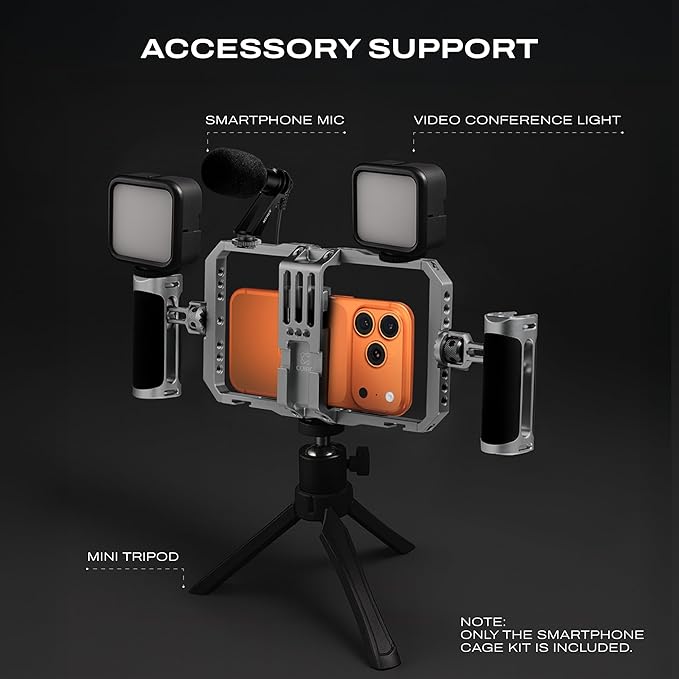 C Coiro Universal Smartphone Phone Cage with Leather Shoulder Strap, Phone Stabilizer for Video Recording and Vlogging for iPhone 17 16 15 for Samsung for Pixel and Other Android Phones