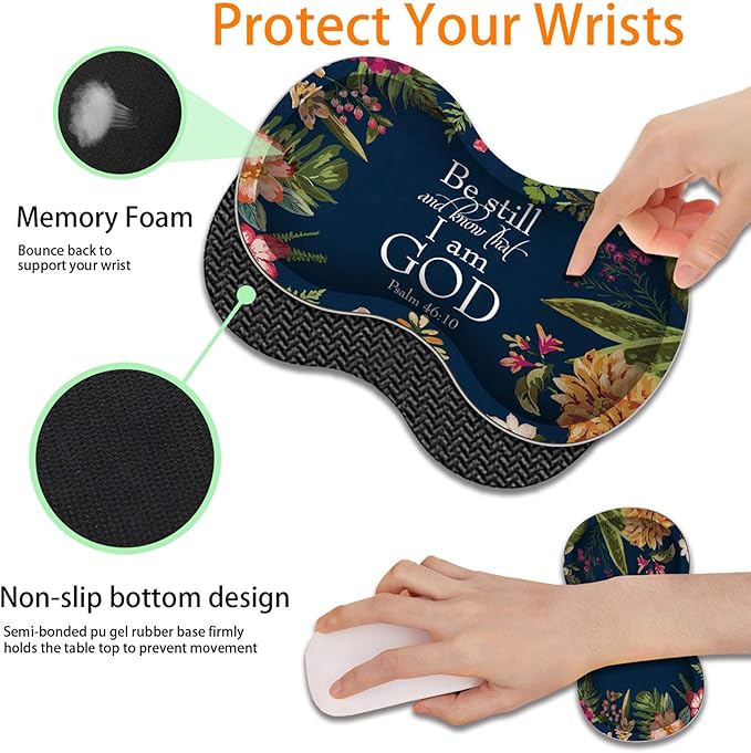 Durable Desk Mat + Wrist Rest Pad + Coasters Set, Large Gaming Office Mouse Pad 31.5 "x 11.8", Extended Non-Slip Rubber Keyboard Pad, Laptop & Home, Christian Psalm 46-10