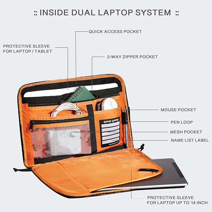 Rough Enough 14 Inch Laptop Case Sleeve Tactical Laptop Bag Briefcase with Tablet Compartment and Accessories Pockets Molle Strap, Water Resistant, Black Cordura