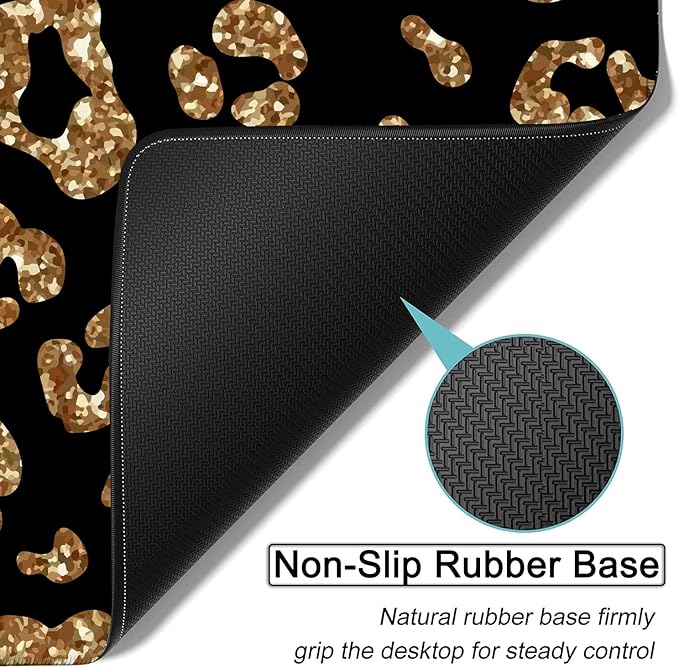 Large Gaming Mouse Pad, 31.5x11.8 in Extended Computer Mouse Mat with Non-Slip PU Base, Ergonomic Memory Foam Keyboard Wrist Rest,for Work Gaming, Rose Gold Glitter Psalm 465 Black Office Desk Pad