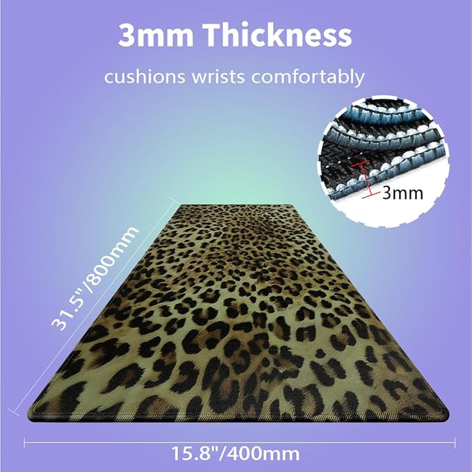 Large Gaming Mouse Pad (31.5" x 15.8") -‌ Vintage Leopard Print Fashion Design‌, Extra XXL Office Accessories, Premium Stitched Anti-Slip Office Desk Mat