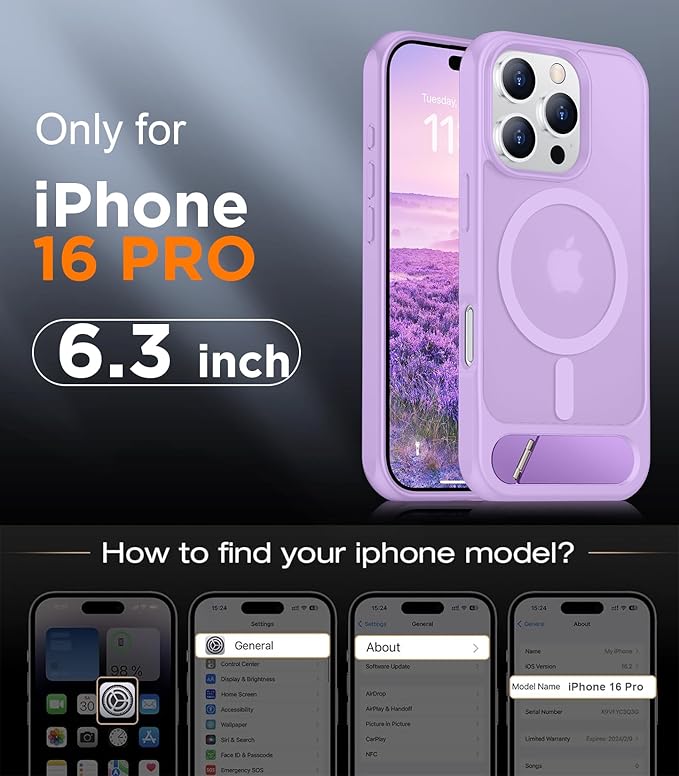 Magnetic Compatible with iPhone 16 Pro Case, [Built-in Invisible Kickstand][Compatible with MagSafe][Military Grade Shockproof] Slim Translucent Matte Phone Case for iPhone 16 Pro 6.3"