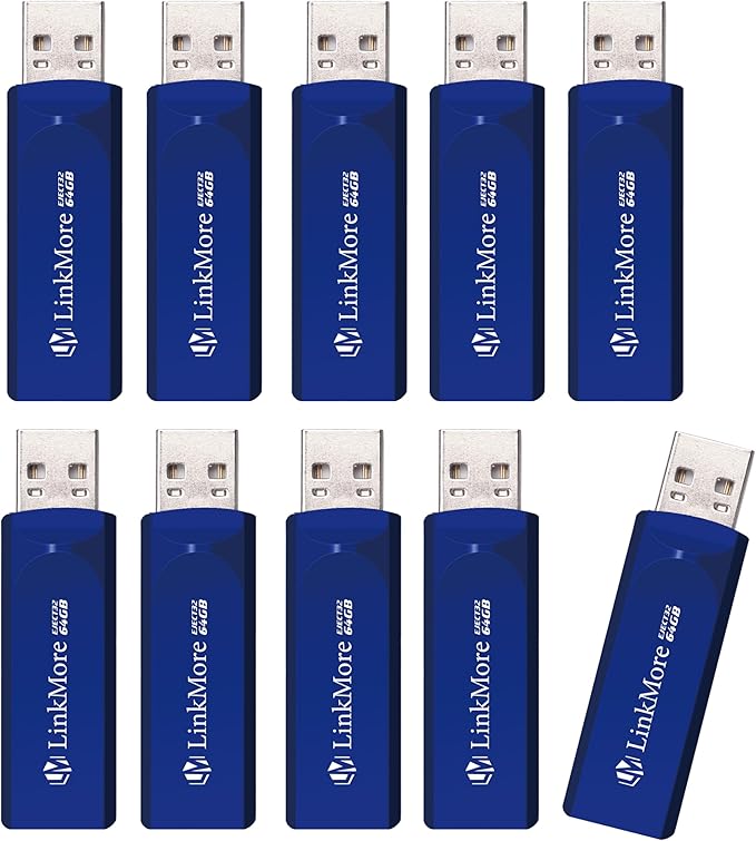 LinkMore 64GB (10 Pack) EJECT32 USB Flash Drive – USB 3.2 Retractable Memory Stick, Slide-Out Design, High-Speed Thumb Drive for PC, Mac, Laptop, Car Audio, Smart TV – Plug & Play, No Cap