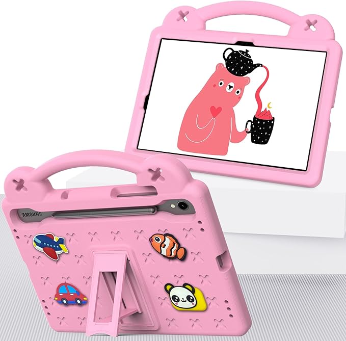 AKABEILA Compatible with Samsung Galaxy Tab S10 FE 2025 Tablet Case, Kids Friendly Universal Lightweight Shockproof Protective Case with Shoulder Strap & Stand Handle Pink