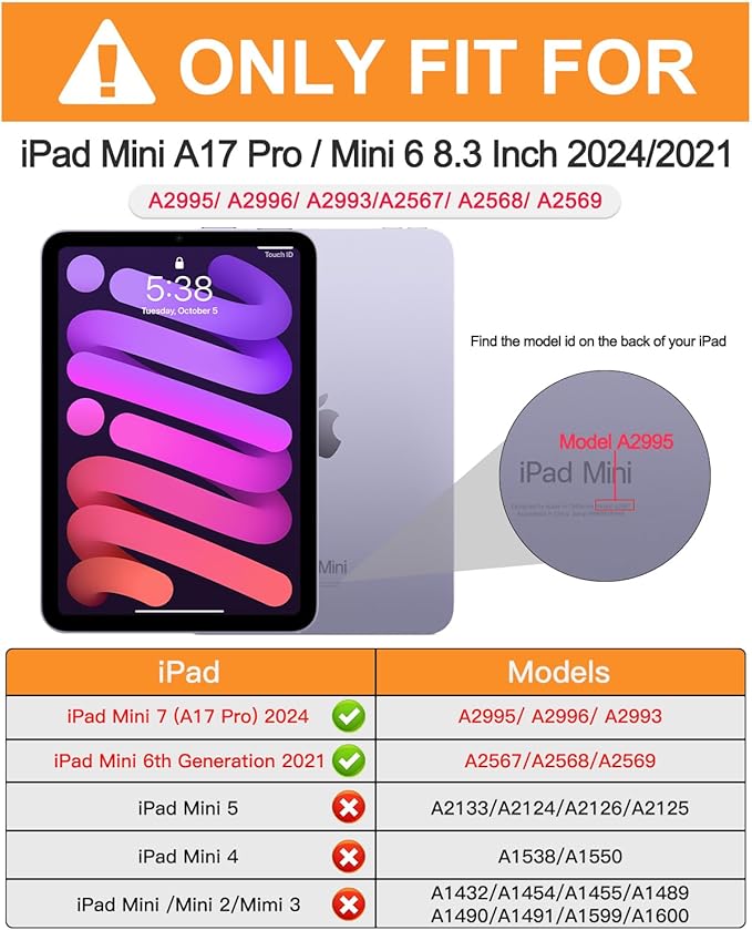 BRAECN for iPad (a17 pro) Mini 7/Mini 6 Case 2024/2021 8.3 inch with Pencil Holder Protective Clear Ring Handle 360 Rotating Stand Shockproof Dropproof Rugged Carrying Shoulder Strap Kids Friendly