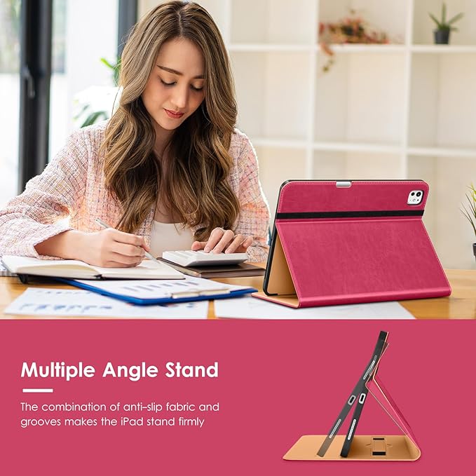 VIKESI Case for iPad Pro 13-inch M5 or M4 Released in 2025 or 2024, Leather Stand Cover with Apple Pencil Holder, Auto Wake/Sleep, Multiple Viewing Angles, Built in Hand Strap & Pocket,Peach