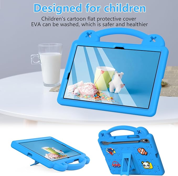 AKABEILA Compatible with Samsung Galaxy Tab S10 FE 2025 Tablet Case, Lightweight Shockproof Protective Case with Shoulder Strap & Stand Handle for Girl Kid Gift Sky Blue