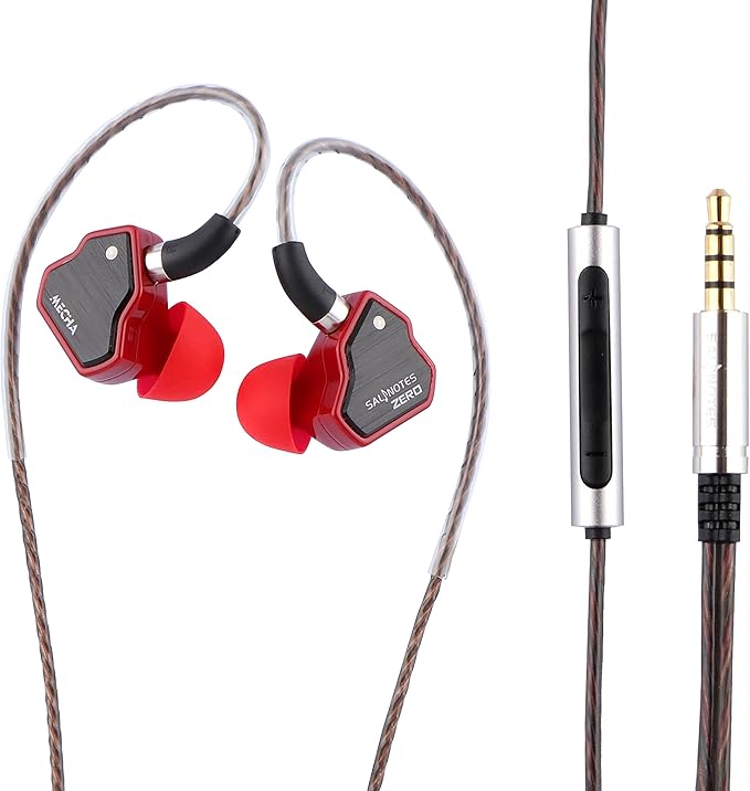 Linsoul 7Hz Salnotes Zero HiFi 10mm Dynamic Driver in-Ear Earphone IEM with Metal Composite Diaphragm Stainless Steel Faceplate Detachable 2Pin OFC Cable (Red, with Mic, 3.5mm)