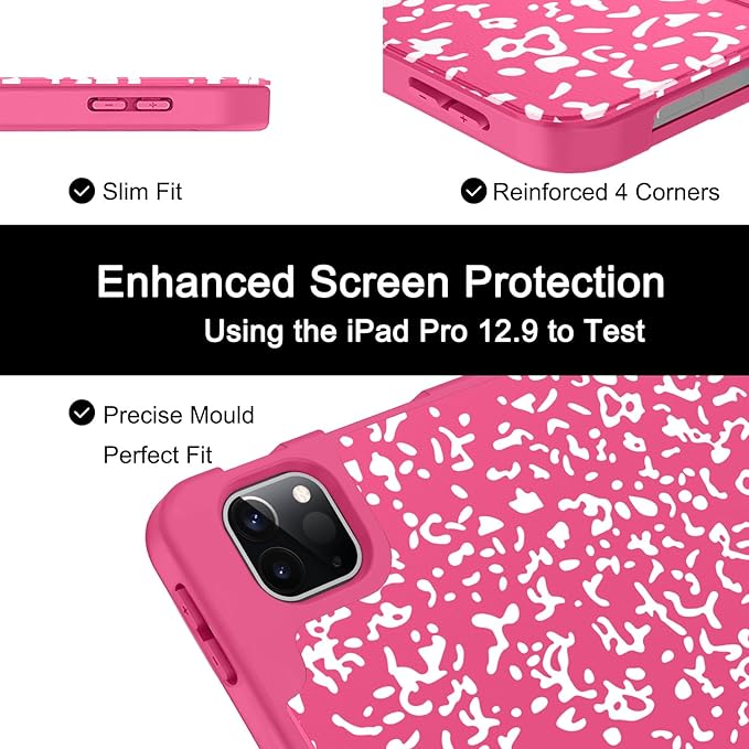 Soke Case for iPad Air 13 Inch (M4/M3/M2,2026-2024), iPad Pro 12.9" 6th/5th Generation with Pencil Holder(2021 2022 Release)-[Apple Pencil Charging + Auto Wake/Sleep] Soft Back Cover, Book Hot Pink