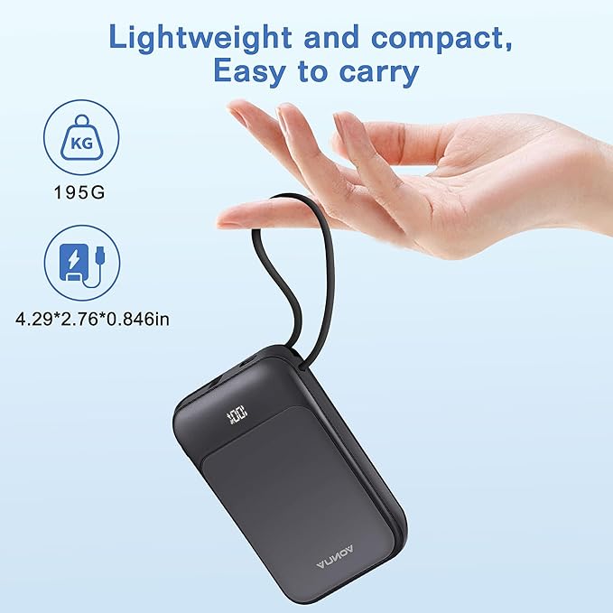 Magnetic Power Bank 10000mAh, Wireless Portable Charger with 15W Max Fast Charging & Built-in USB-C Cable, 22.5W PD LED Display Battery Pack Compatible with iPhone 17/16/15, Samsung Galaxy