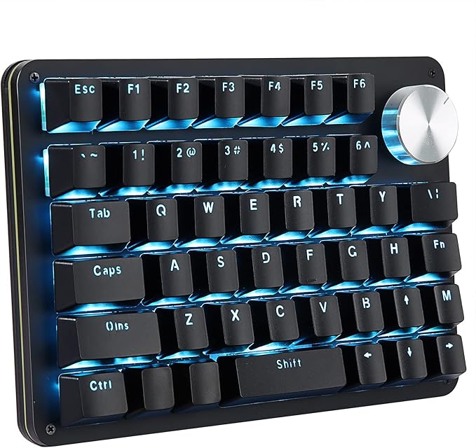 Koolertron One Handed Mechanical Gaming Keyboard with 24 Macro Keys, 45-Key Fully Programmable Mini Keypad, Blue Backlit/Red Switches for Windows PC Gamers