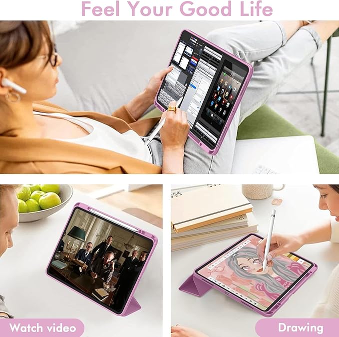 ZryXal New iPad Air 13 Inch Case M3 2025/M2 2024 with Pencil Holder, Trifold Stand Smart Case with Soft TPU Back,Auto Wake/Sleep(Pale Violet Red)