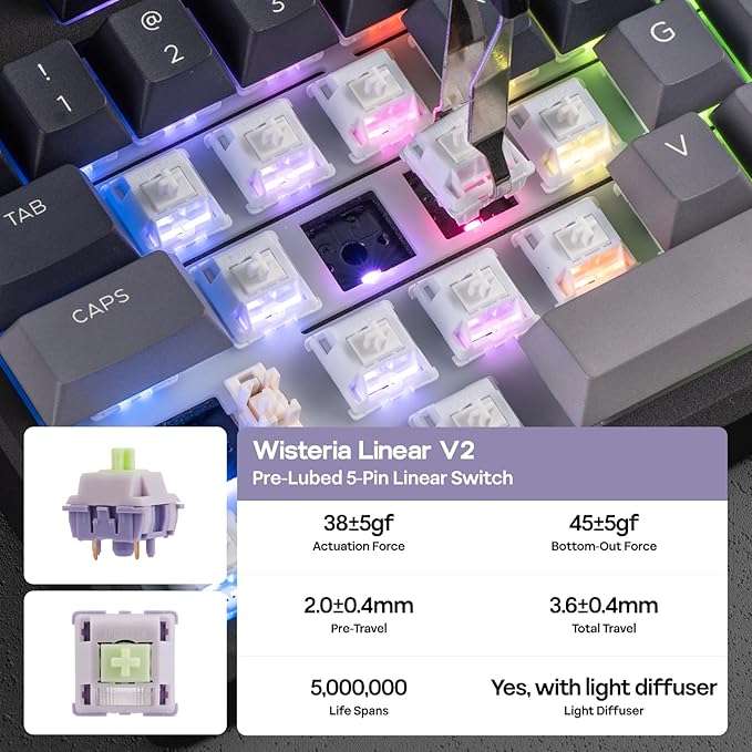 EPOMAKER Galaxy100 Lite QMK/VIA Gaming Keyboard with 8000mAh Battery and Numpad, 1800 Aluminum Mechanical Keyboard, USB-C/BT/2.4Ghz, Hot-Swap, Creamy Sound (Black, Wisteria Linear Switch)