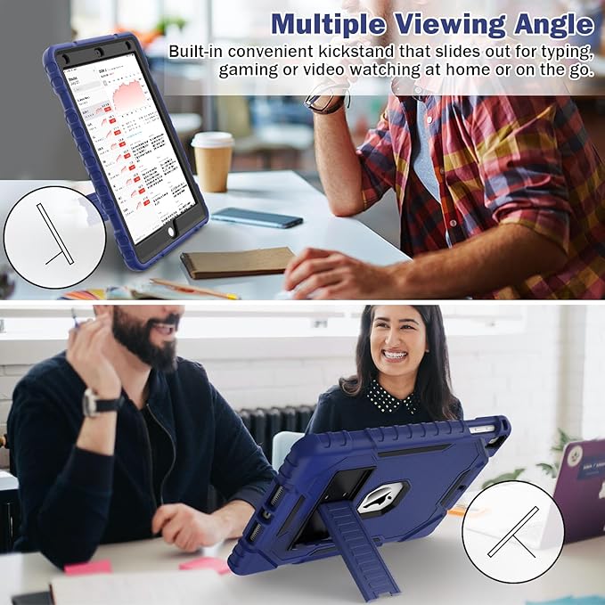 ZoneFoker 9.7" Case for iPad 6th/5th Generation 2018/2017, for iPad Air 2 / Air 1st / Pro 9.7, Heavy Duty Shockproof Protective 9.7 Inch Cover with Built-in Stand for i Pad 6 5 Gen(Navy Blue)